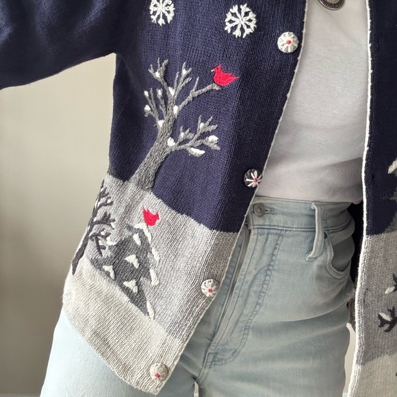 Vintage Winter Wonderland Knit Navy Cardigan - Picture 2 of 8